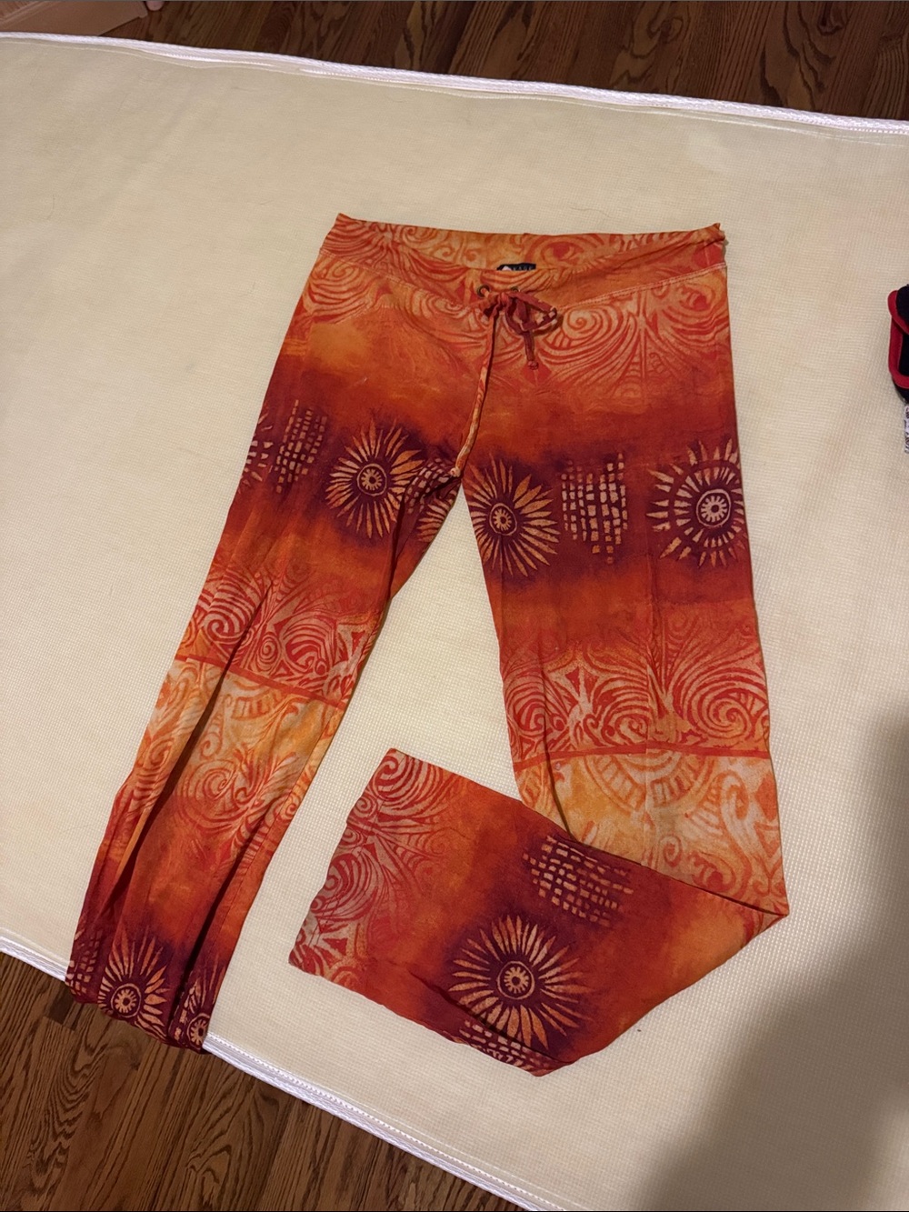 Vintage Y2K Women’s Orange Patterned Drawstring Festival Mesh Pants